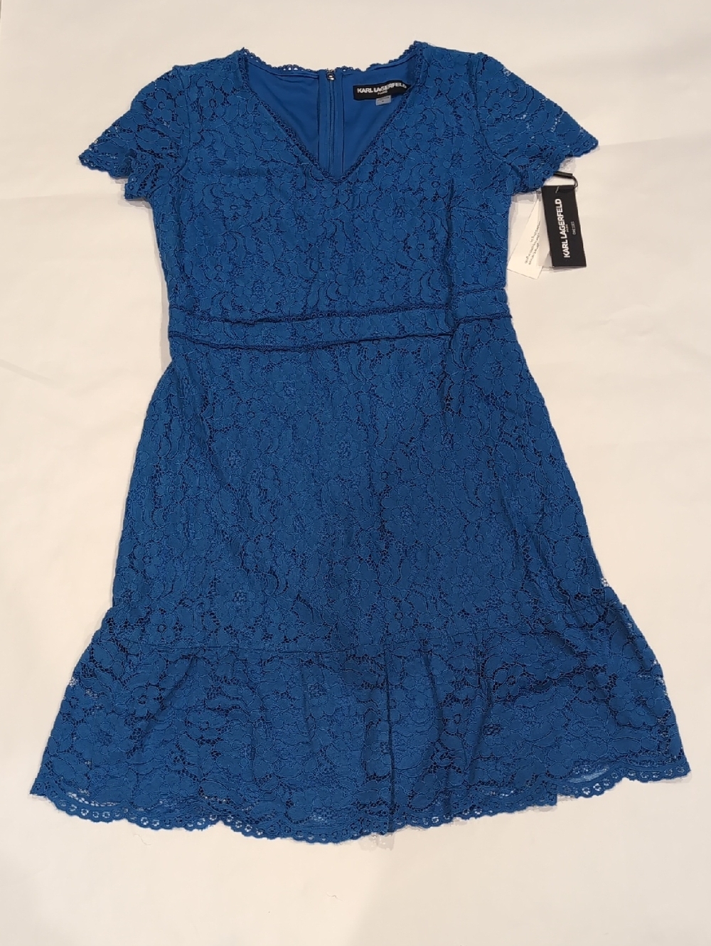 Karl Lagerfeld Women's Cobalt Blue Lace V-Neck Dress - 10